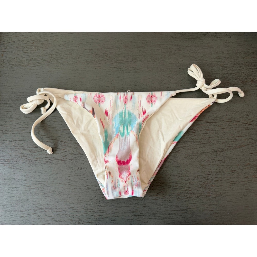 L Space Ikat Tribal Print Side Tie Bikini Bottom Cream Pink Blue XS-Small